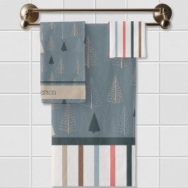 Primitieve dennen op grijs bad handdoek