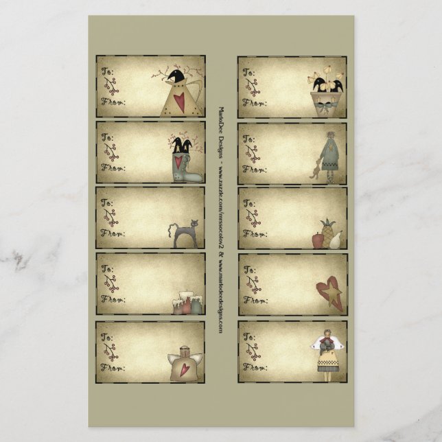 Primitieve dingen Gift Labels op een blad - D4 (Voorkant)