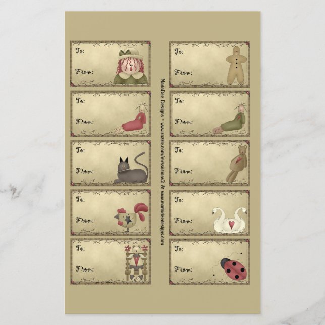 Primitieve Dingen Labels op een blad - D5 (Voorkant)
