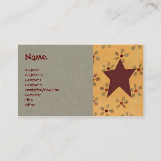 Primitieve Floral Profile Card Visitekaartje (Voorkant)