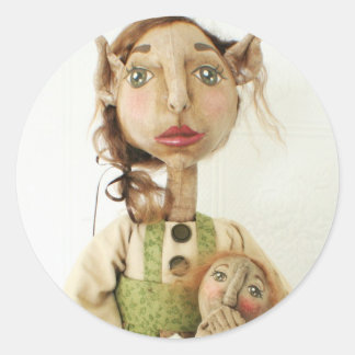Primitieve Folk Art Elf Sticker ~ Kerst Kaarten