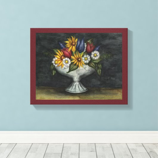 Primitieve Folk Art Floral Canvas Art Print (Insitu (Houten vloer))