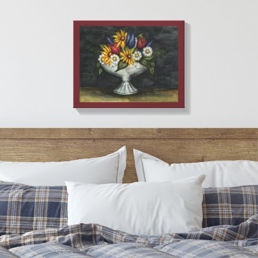 Primitieve Folk Art Floral Canvas Art Print (Insitu (Slaapkamer))
