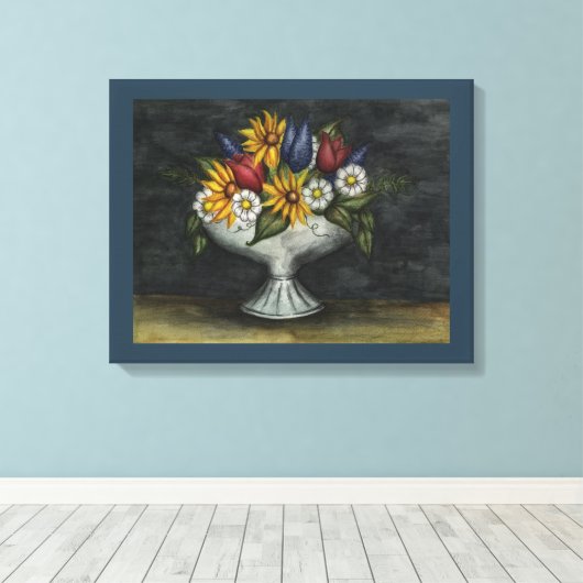 Primitieve Folk Art Floral Canvas Art Print (Insitu (Houten vloer))