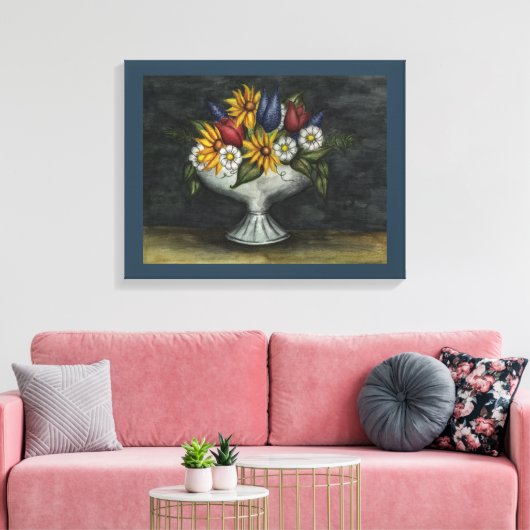 Primitieve Folk Art Floral Canvas Art Print (Insitu (Woonkamer))