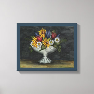 Primitieve Folk Art Floral Canvas Art Print