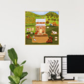 Primitieve folk Art Old Country Store Farm Animals Poster (Thuiskantoor)