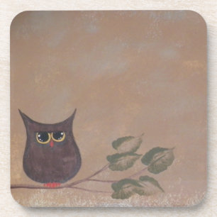 Primitieve folk Art Owl Acrylverf Bier Onderzetter