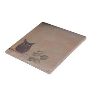 Primitieve folk Art Owl Acrylverf Tegeltje