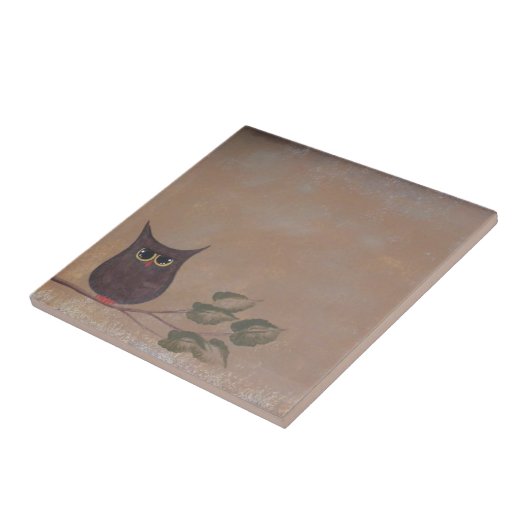Primitieve folk Art Owl Acrylverf Tegeltje (Zijkant)