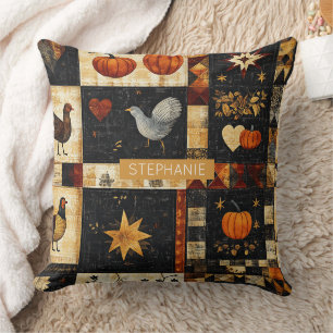 Primitieve Folk Art Quilt Patroon   rustieke herfs Kussen