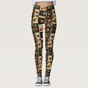 Primitieve Folk Art Quilt Patroon rustieke herfs Leggings
