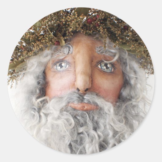Primitieve Folk Art Santa Sticker ~ Kerst Kaarten (Voorkant)