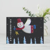 Primitieve Folk Art Snowman Holiday Party Kaart (Staand voorkant)