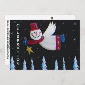 Primitieve Folk Art Snowman Holiday Party Kaart (Voorkant / Achterkant)