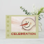 Primitieve Folk Art Snowman Holiday Party Kaart (Staand voorkant)