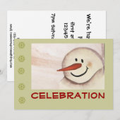 Primitieve Folk Art Snowman Holiday Party Kaart (Voorkant / Achterkant)