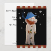 Primitieve Folk Art Snowman Holiday Party Kaart (Voorkant / Achterkant)
