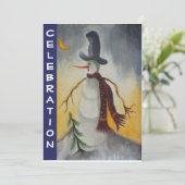 Primitieve Folk Art Snowman Holiday Party Kaart (Staand voorkant)