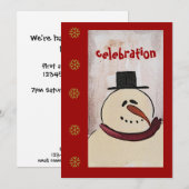 Primitieve Folk Art Snowman Holiday Party Kaart (Voorkant / Achterkant)