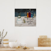 Primitieve Folk Art Snowman: "Vrienden verzamelen Poster (Keuken)