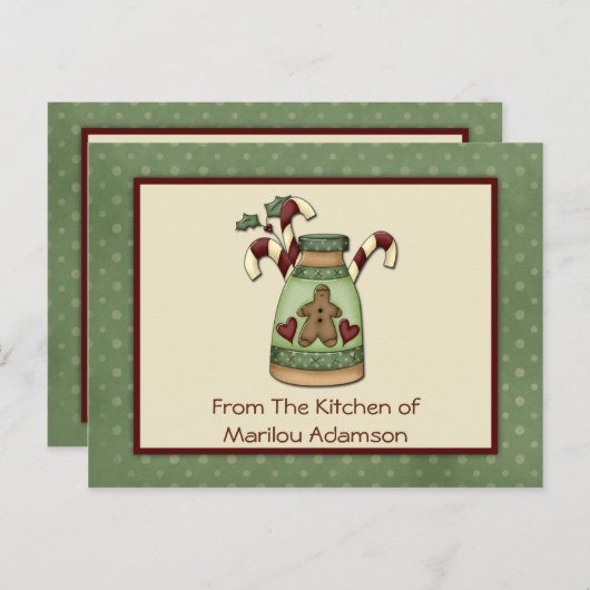 Primitieve Gingerbrood Man Candy Canes Recipe Card Briefkaart (Voorkant / Achterkant)