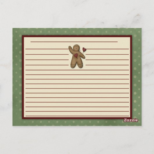Primitieve Gingerbrood Man Candy Canes Recipe Card Briefkaart (Achterkant)