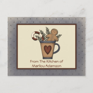 Primitieve Gingerbrood Man Candy Canes Recipe Card Briefkaart