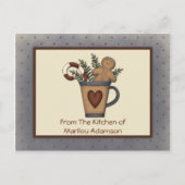 Primitieve Gingerbrood Man Candy Canes Recipe Card Briefkaart (Voorkant)