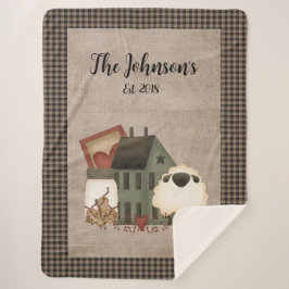 Primitieve groene startdoos met schapenvlees sherpa deken