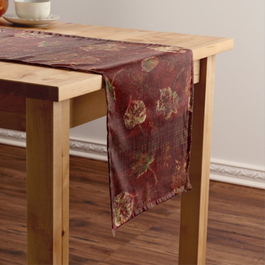 Primitieve herfstbladeren geruite ruit burgundy medium tafelloper (Voorbeeld)