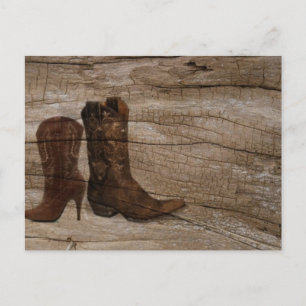 Primitieve Houten graan Westerne land cowboylaarze Briefkaart