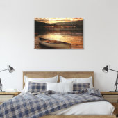 Primitieve houtweddenreflectie Lake House Canoe Canvas Afdruk (Insitu (Slaapkamer))