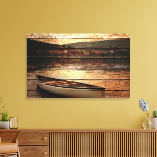 Primitieve houtweddenreflectie Lake House Canoe Canvas Afdruk (Insitu (Woonkamer))