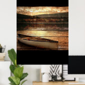 Primitieve houtweddenreflectie Lake House Canoe Poster (Thuiskantoor)