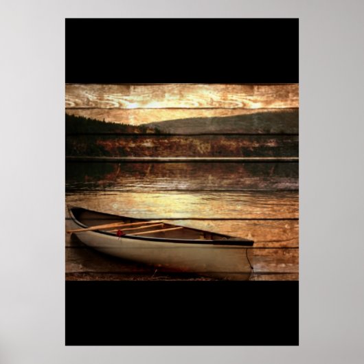 Primitieve houtweddenreflectie Lake House Canoe Poster (Voorkant)