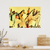 Primitieve Indiërs Paarden  Folk Tekening Poster (Keuken)