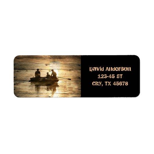 Primitieve kanovisserij op de boot in het land etiket (Voorkant)