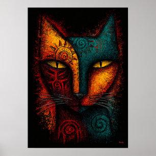 Primitieve kat-orakel abstracte kunst – Expression Poster
