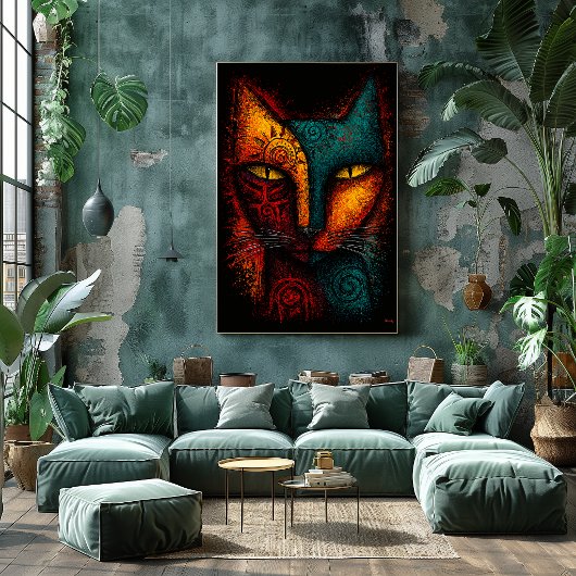 Primitieve kat-orakel abstracte kunst – Expression Poster