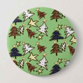 Primitieve Kerstbomen Handgetekende Kunst Ronde Button 4,0 Cm