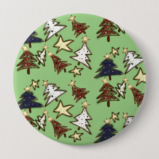 Primitieve Kerstbomen Handgetekende Kunst Ronde Button 4,0 Cm (Voorkant)