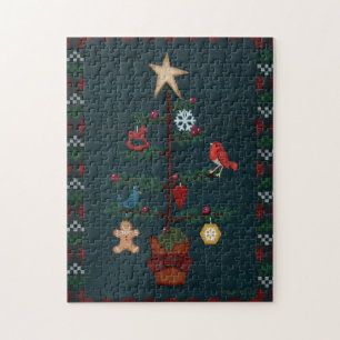 Primitieve kerstboom   Folk Art Style Legpuzzel