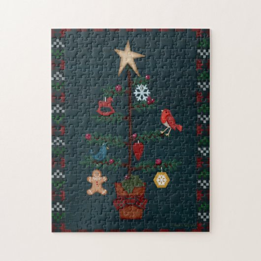 Primitieve kerstboom | Folk Art Style Legpuzzel (Verticaal)