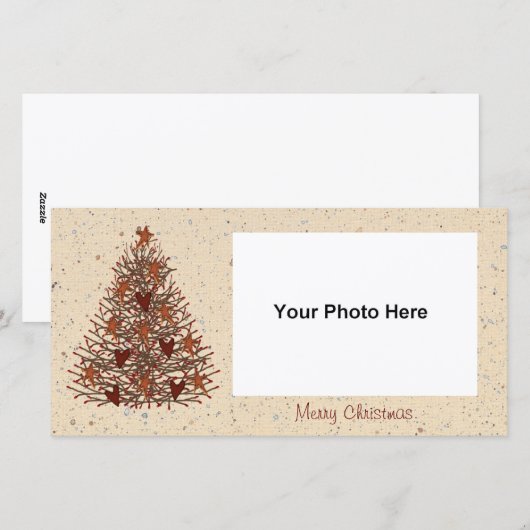 Primitieve kerstboom fotokaart feestdagenkaart (Voorkant / Achterkant)