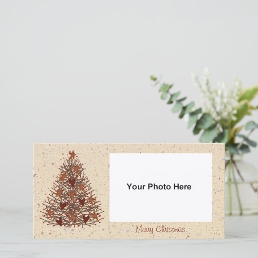 Primitieve kerstboom fotokaart feestdagenkaart (Staand voorkant)