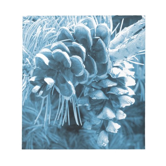 Primitieve kerstdennenboom ijsblauwe pinecone notitieblok (Voorkant)