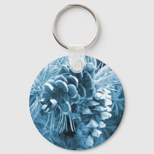 Primitieve kerstdennenboom ijsblauwe pinecone sleutelhanger (Voorkant)