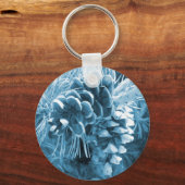 Primitieve kerstdennenboom ijsblauwe pinecone sleutelhanger (Voorkant)