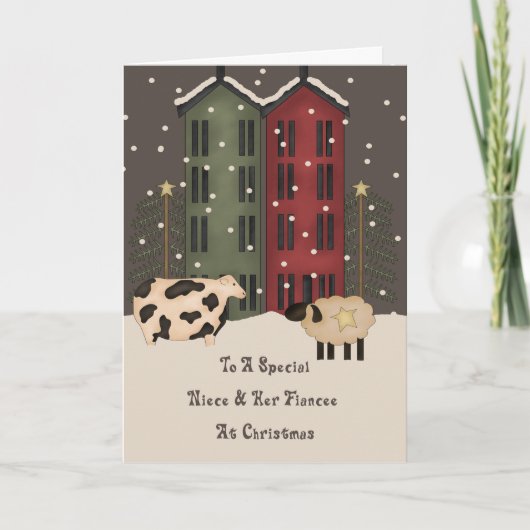 Primitieve Koe Schaap Niece verloofde Kerst Feestdagen Kaart (Voorkant)